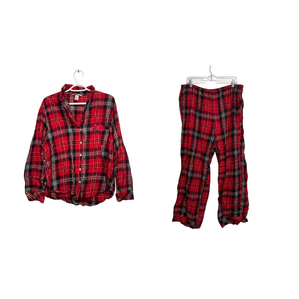 Victorias Secret plaid flannel pajama‎ set womens large lounge cozy comfort